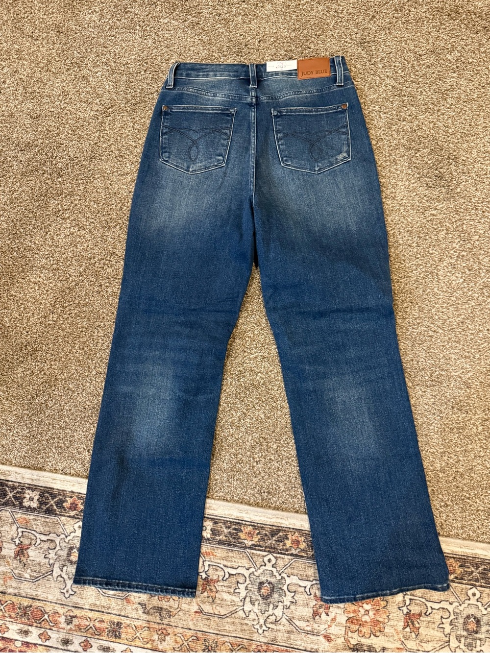 Judy Blue Medium Blue Distressed Straight Leg Jeans - Picture 2 of 6